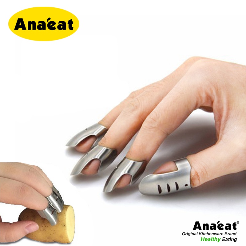 Set 4 Dụng Cụ Đeo Bảo Vệ Ngón Tay ANAEAT Bằng Thép Không Gỉ An Toàn Khi Dùng Dao