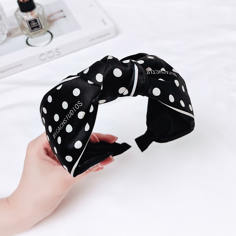 Kẹp Tóc Bản Rộng Bằng Vải Họa Tiết Chấm Bi Dễ Thương