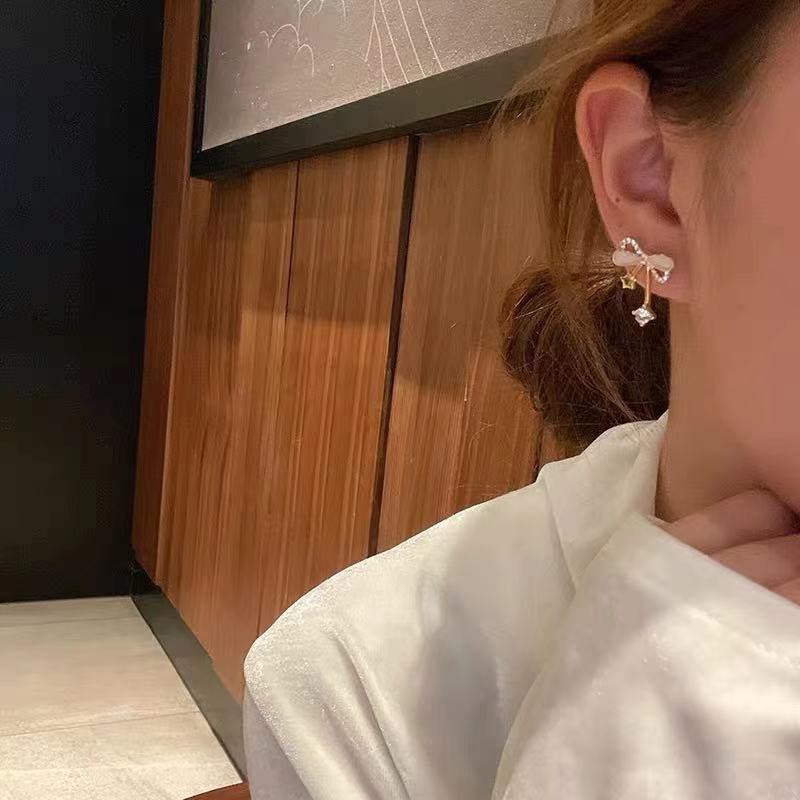 Bông tai hình nơ đính đá đơn giản hoa tai thời trang