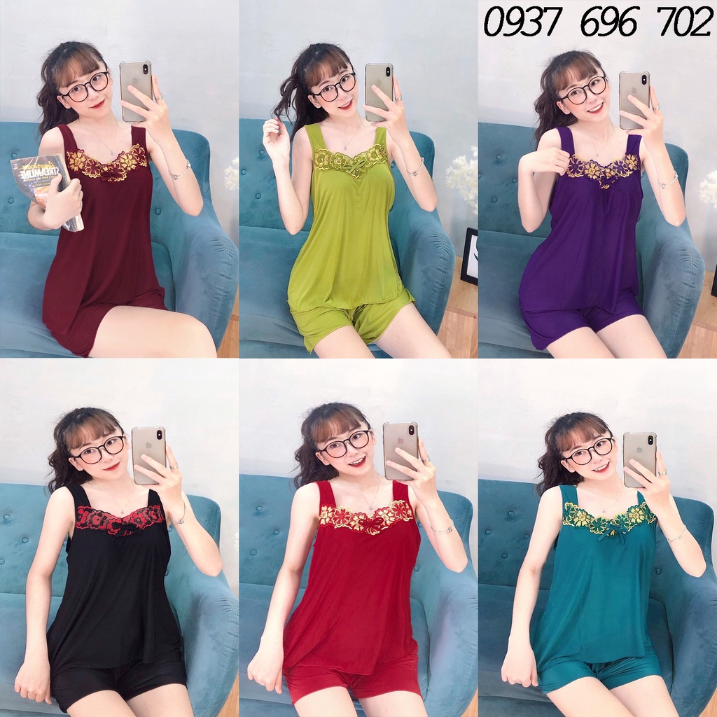 (Được chọn màu) ĐỒ BỘ NGỦ ĐÙI THUN LẠNH Siêu Mát dây bản PHỐI REN SEXY Đủ Size 45 - 75 kg TÙY CHIỀU CAO - D4