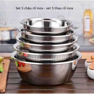 Set 5 món gồm 4 chậu và 1 rổ inox