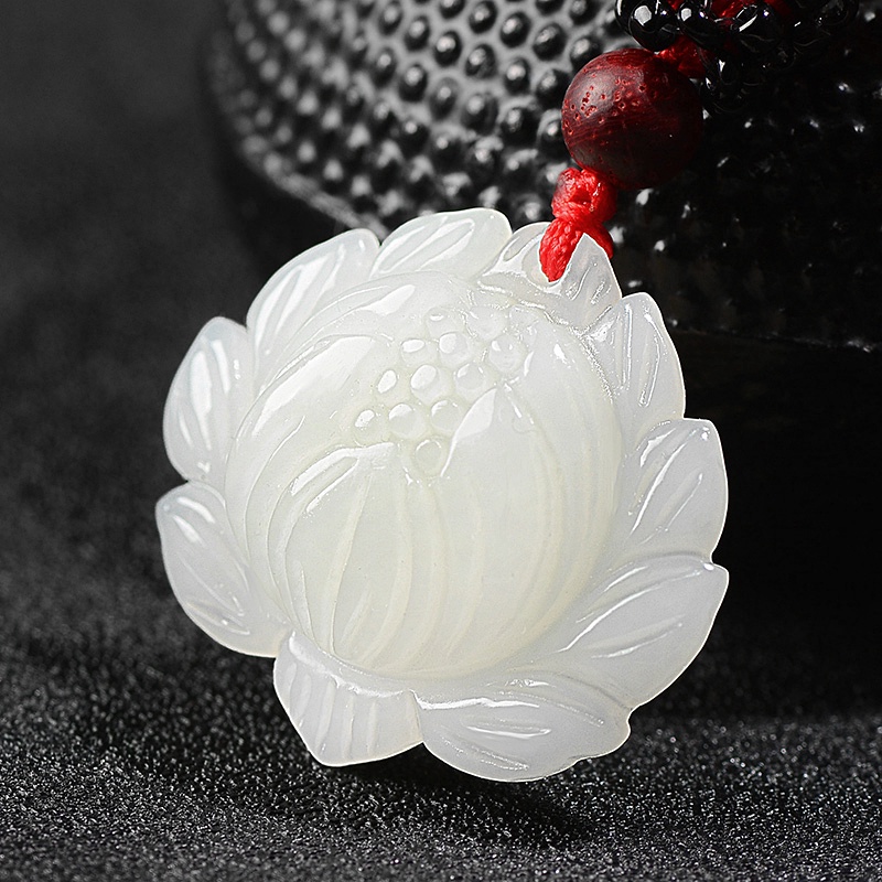 Mặt dây chuyền hình hoa sen trắng đá ngọc bích thời trang sang trọng