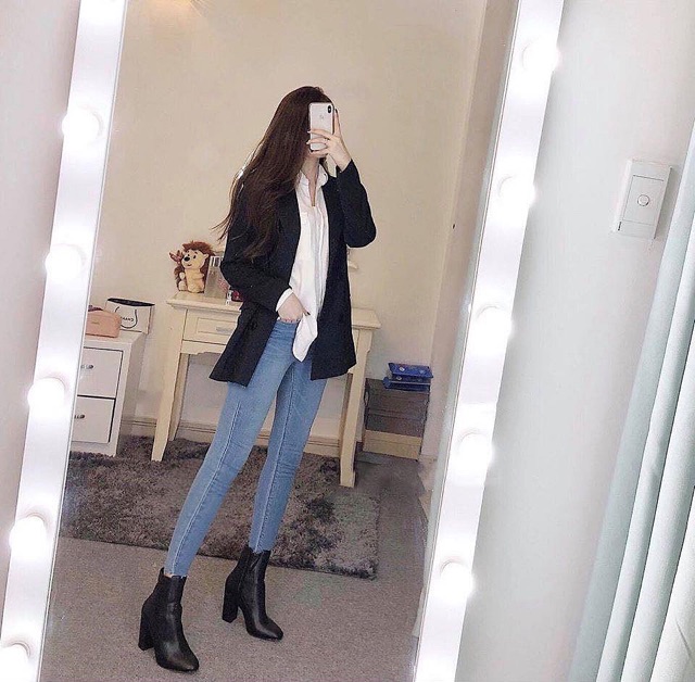 Quần skinny 9 tấc jeans lai cắt lưng cao