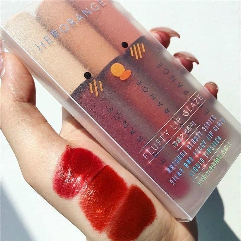 Set 3 Cây Son Kem Lì Herorange Fluffy Lip Glaze chuẩn nội địa