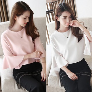 Áo Sơ Mi Công Sở Cổ Tròn Đính Hạt Giả Ngọc Trai