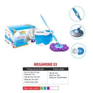 [!!..Cây Lao Siêu Nhẹ...!!! ]BỘ LAU NHÀ XOAY 360 MEGA HOME X3