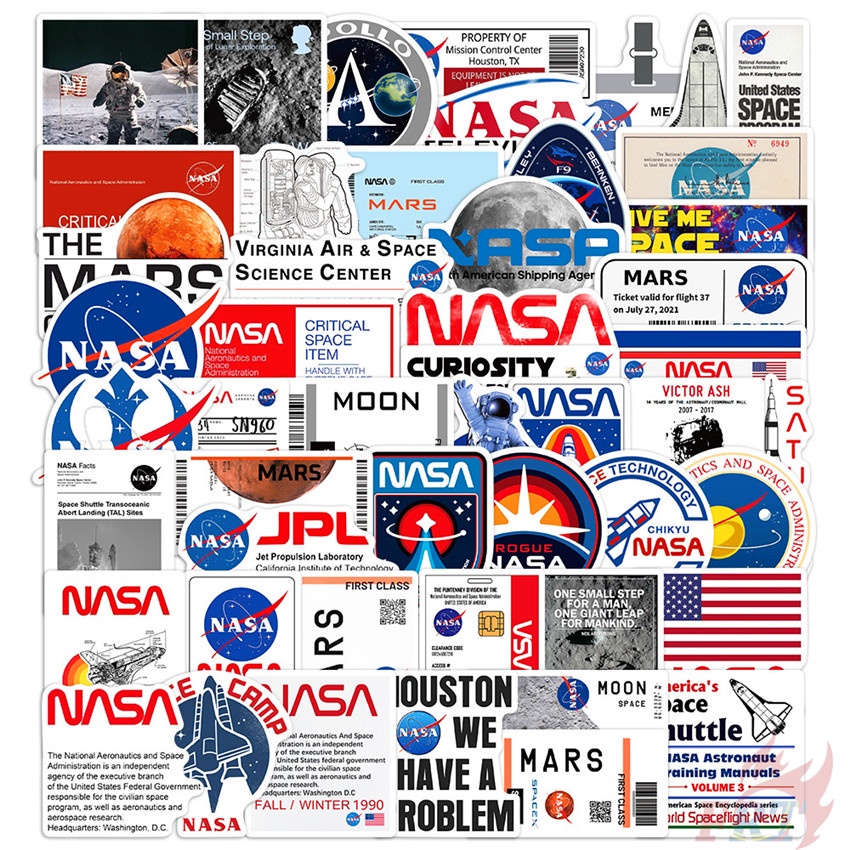 ❉ Miếng Dán Hình Logo NASA ❉ Bộ 50 Miếng Dán Chống Thấm Nước Họa Tiết Thời Trang Dùng Trang Trí