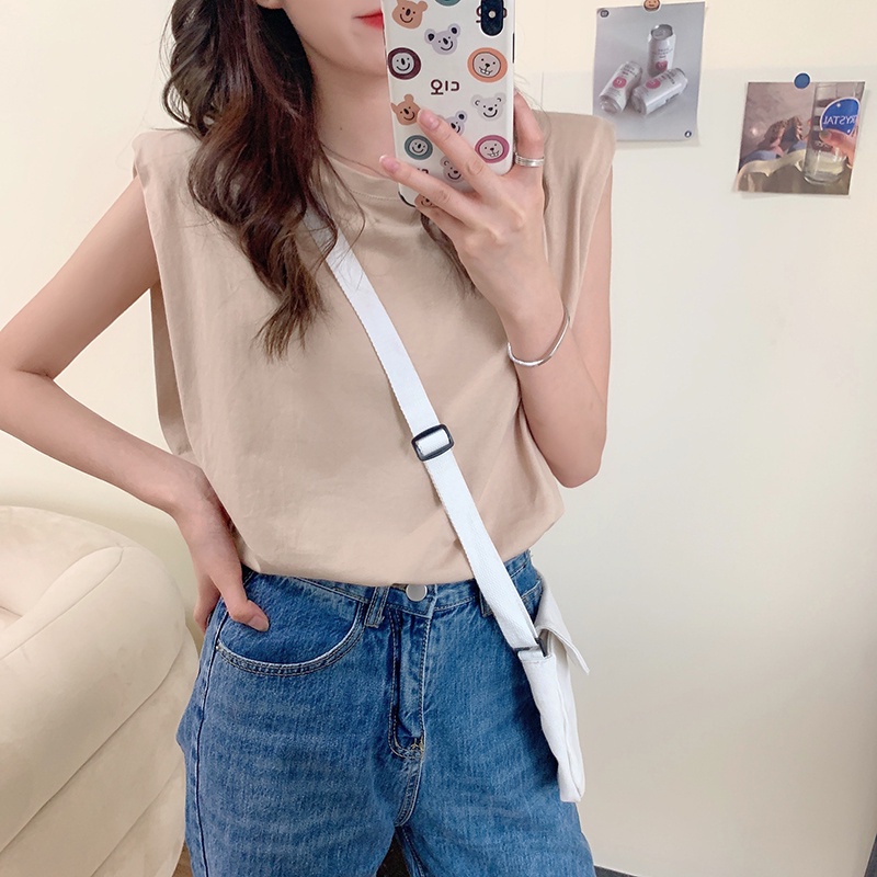 Áo Cotton Nữ Cao Cấp Trơn Cổ Tròn Không Tay Độn Vai Thời Trang Trẻ Trung Sugal TOP NU 033V4