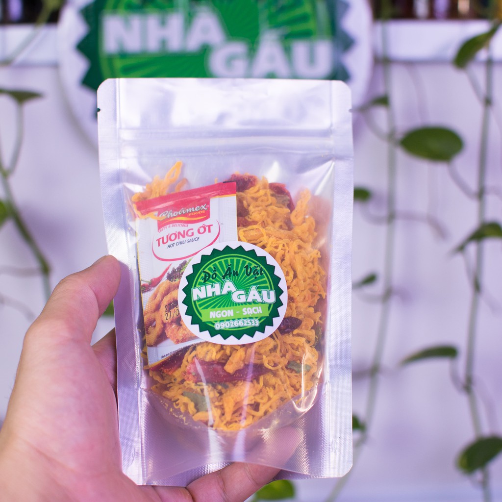 Khô gà lá chanh loại 1, túi 100g - Đồ ăn vặt Nhà Gấu