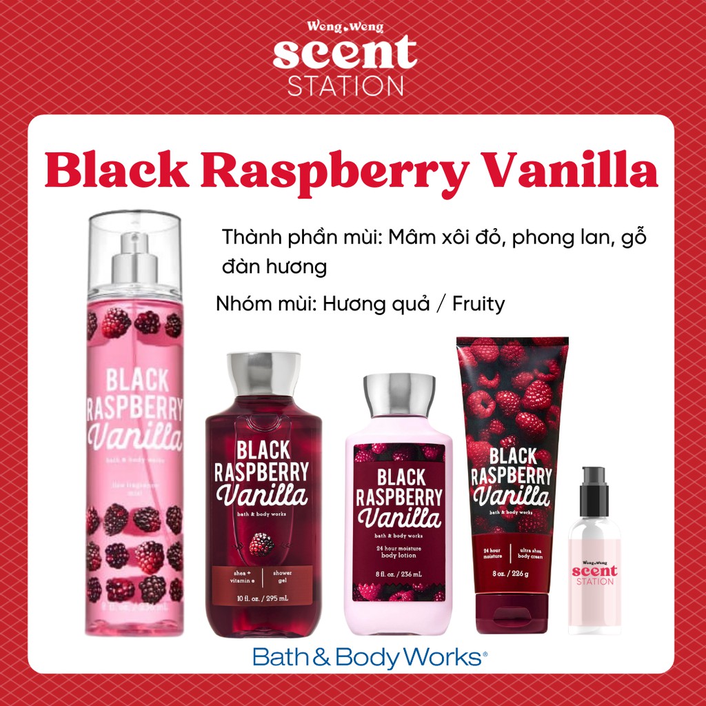 Bộ Sản Phẩm Chăm Sóc Cơ Thể Toàn Diện BBW mùi BLACK RASPBERRY VANILLA