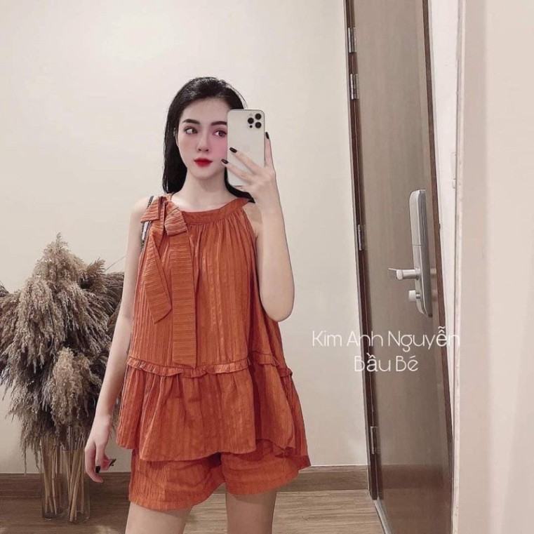đồ bộ nữ sét yếm đũi phối quần short màu cam