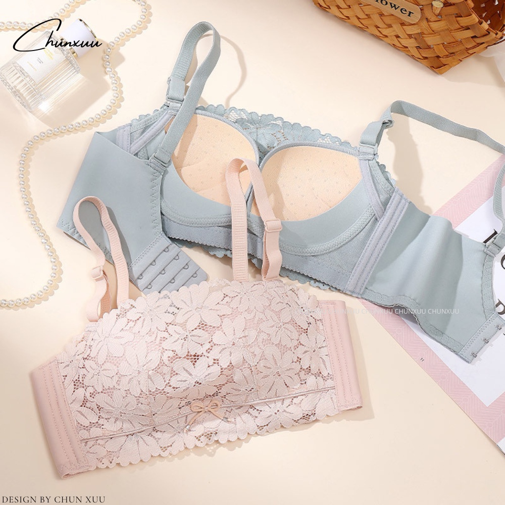 Áo lót nữ đệm dày không gọng họa tiết hoa vải ren gấm phối su mềm mịn áo bản to nâng ngực- AV57