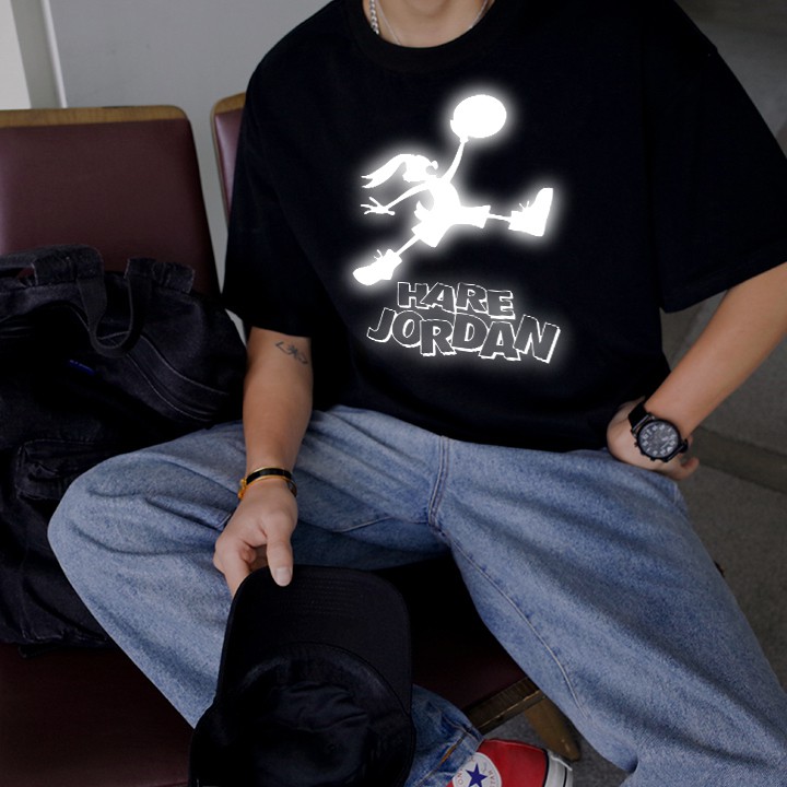 Áo thun tay lỡ unisex PHẢN QUANG THỎ HARE BY MIAO, áo phông đen over size