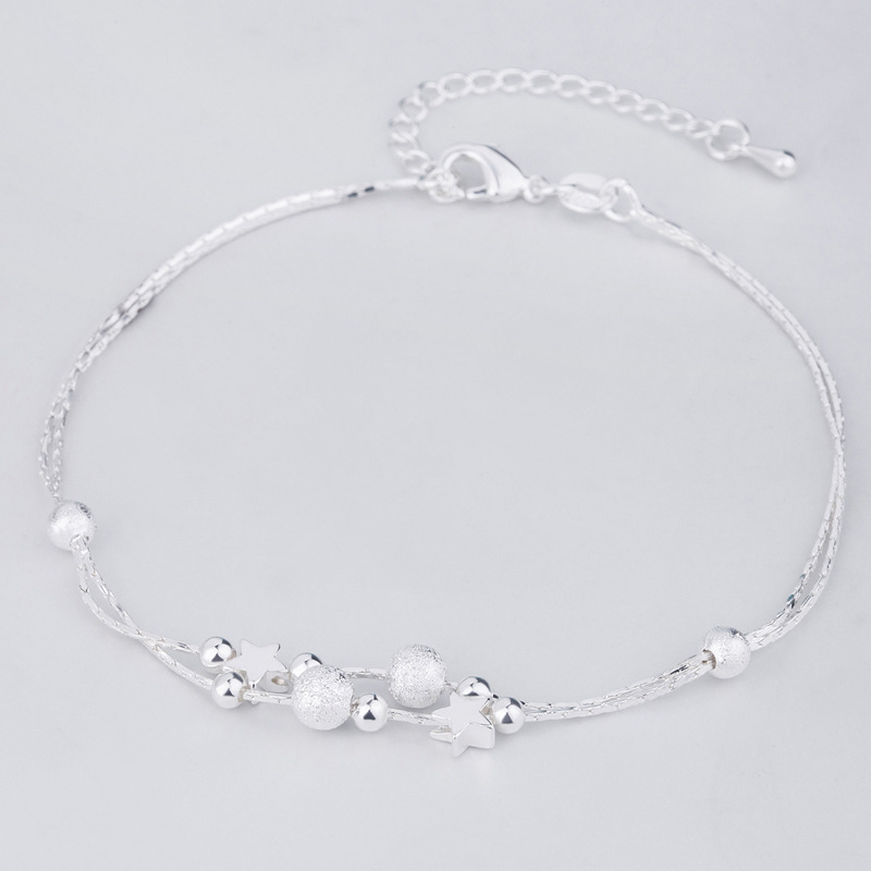 Lắc Chân Bạc 925 Thiết Kế Bi Tròn Ngôi Sao Đan Xen Hàn Quốc UMI JL050