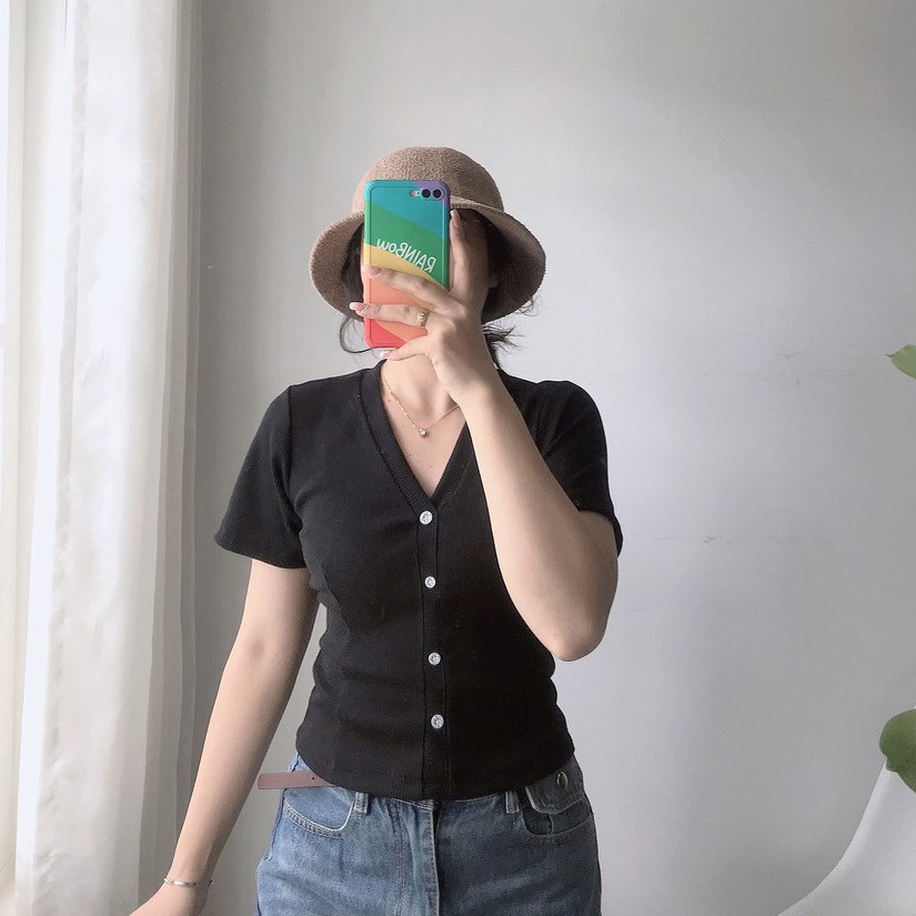 Áo thun gân cổ tim MADELA có bigsize nữ tay ngắn, Áo Thun Nữ Gân Bozip cổ chữ V