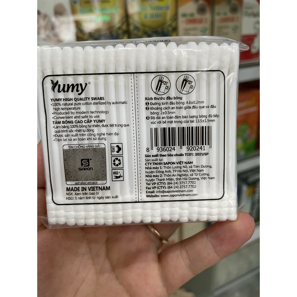 Tăm bông cao cấp Yumy người lớn, trẻ em, gói 100 que.