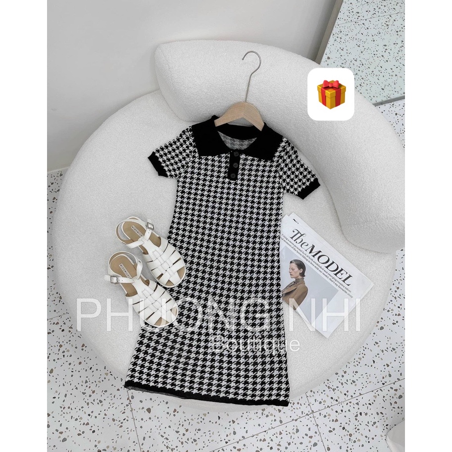 Đầm cổ bẻ cài nút màu zíc zắc ôm body cực xinh , chất thun gân dày dặn