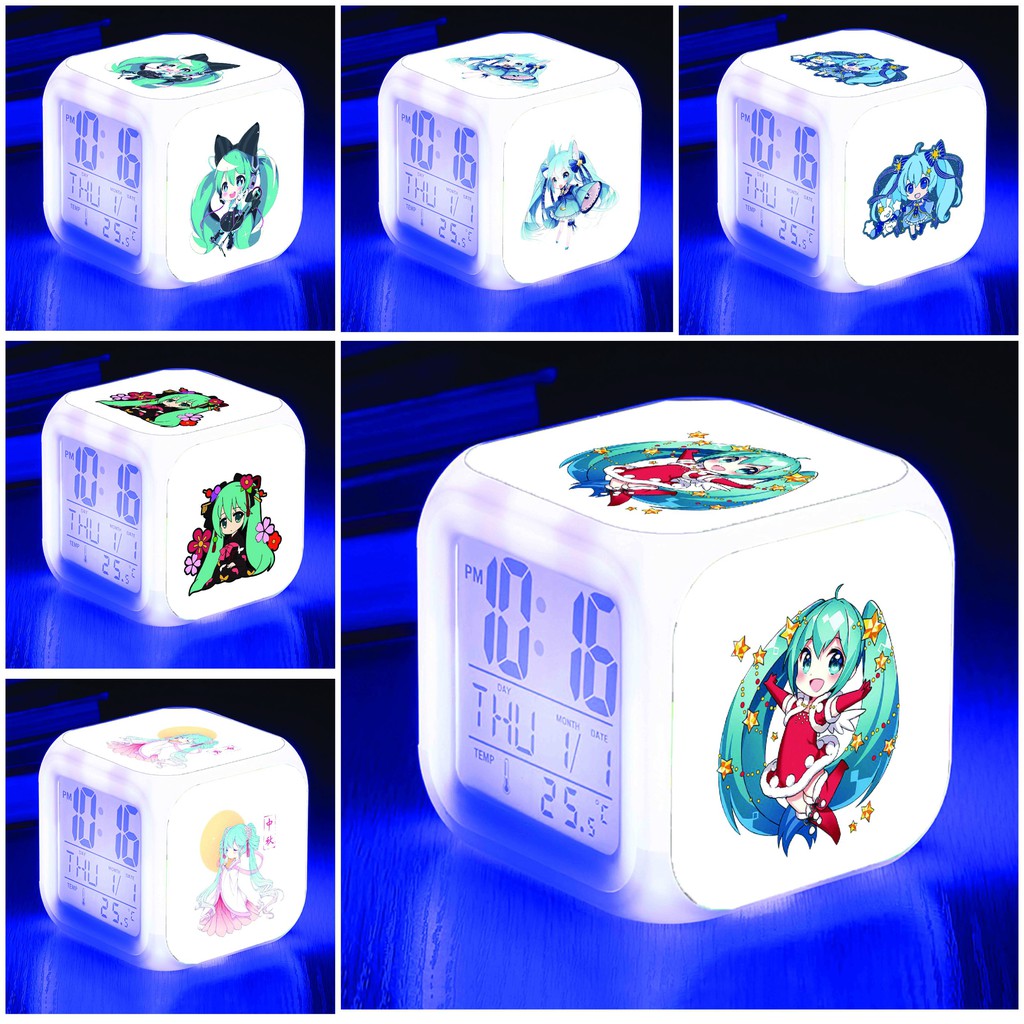 Đồng hồ báo thức để bàn in hình HATSUNE MIKU Vocaloid anime chibi LED đổi màu