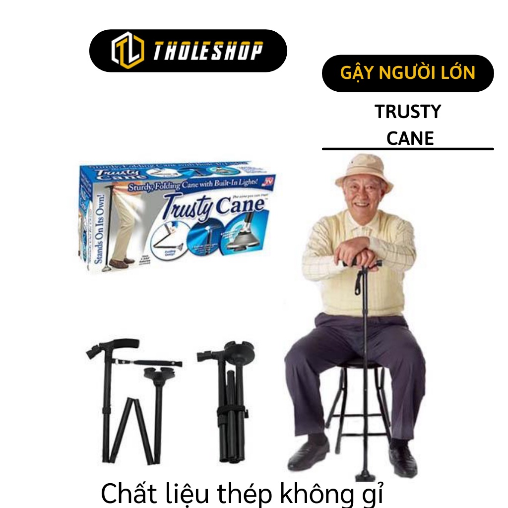 Gậy Trusty Cane cho người cao tuổi gấp gọn 3 lần dài 90cm có đèn Pin tiện lợi 2178