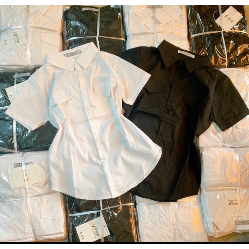 Áo sơ mi trơn tay ngắn có túi