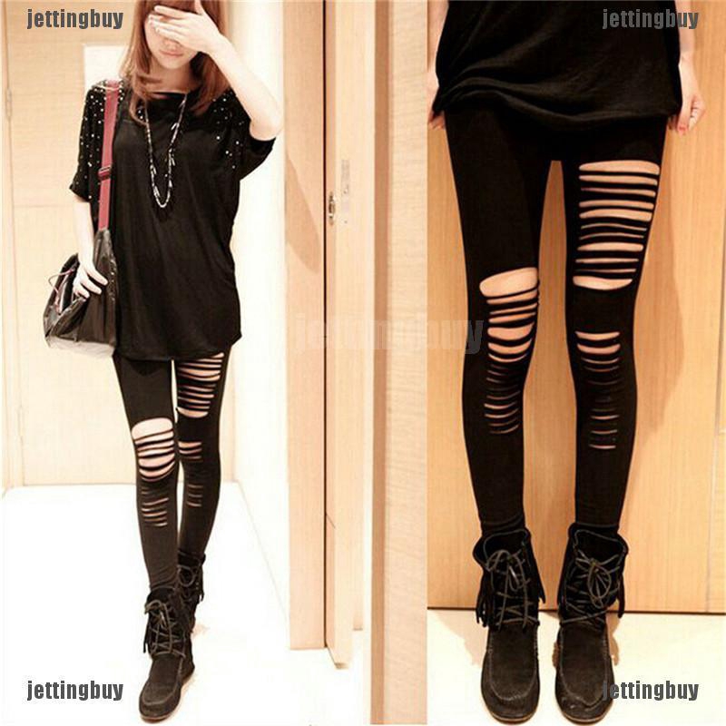 Quần Legging Đen Kẻ Sọc Phong Cách Gothic Quyến Rũ Cho Nữ