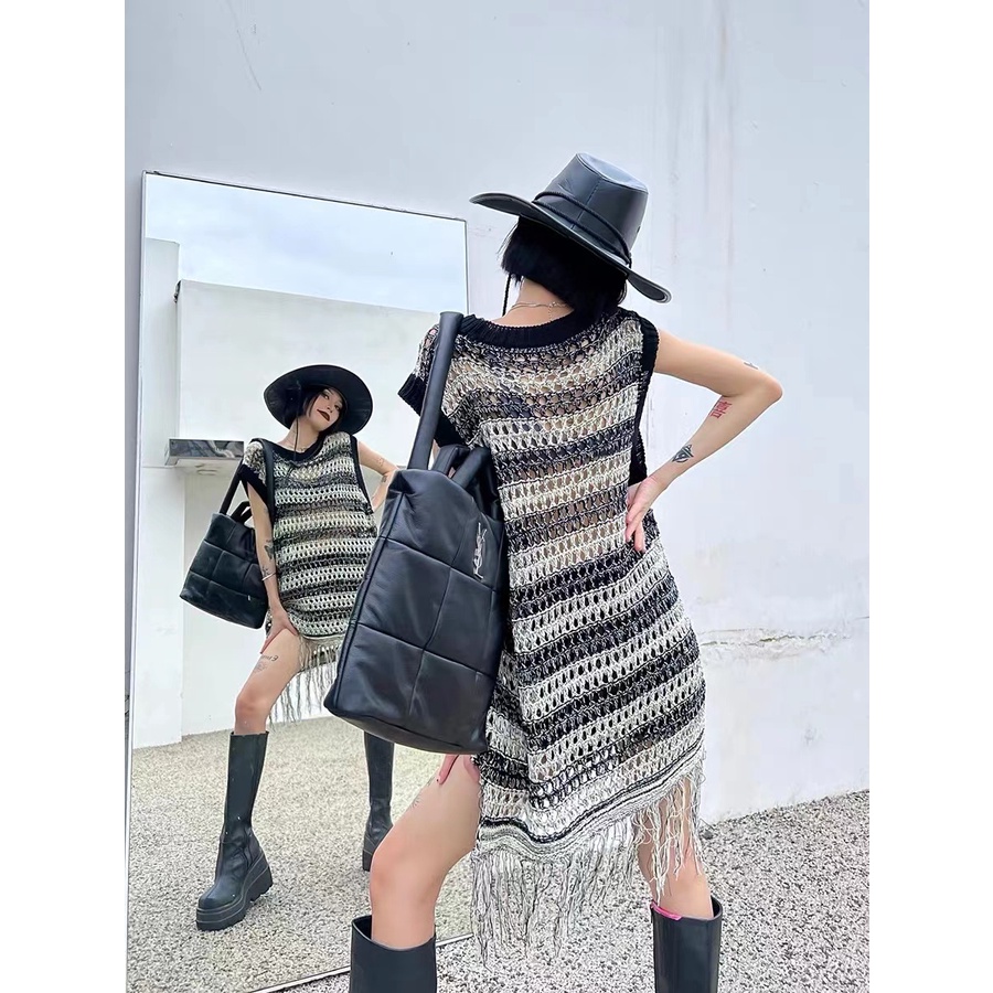 Áo Dệt Kim Sát Nách Kẻ Sọc Ngang Thời Trang Mùa Hè Hàng Mới Phong Cách Pháp 2022 Cho Nữ