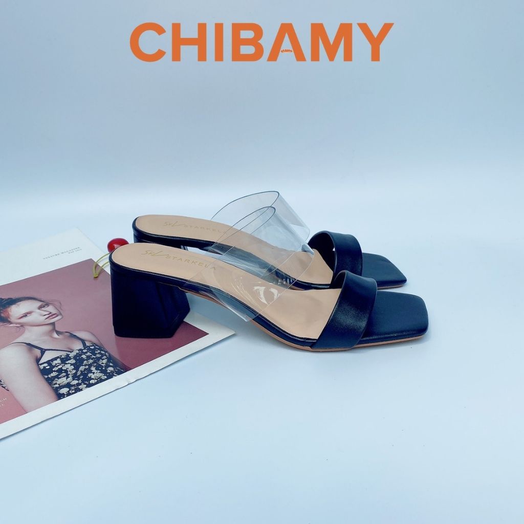 Dép cao gót nữ quai trong kèm quai da mềm CHIBAMY đế vuông 5cm