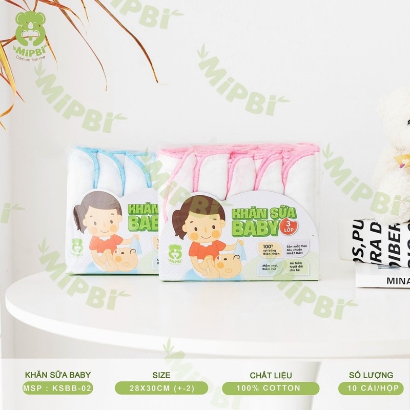 Khăn sữa 3 lớp Mipbi 100% sợi bông thiên nhiên