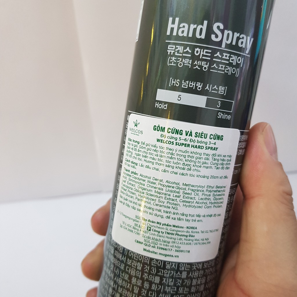 Gôm xịt tóc Welcos Mugens Hard Spray 300ml Hàn Quốc