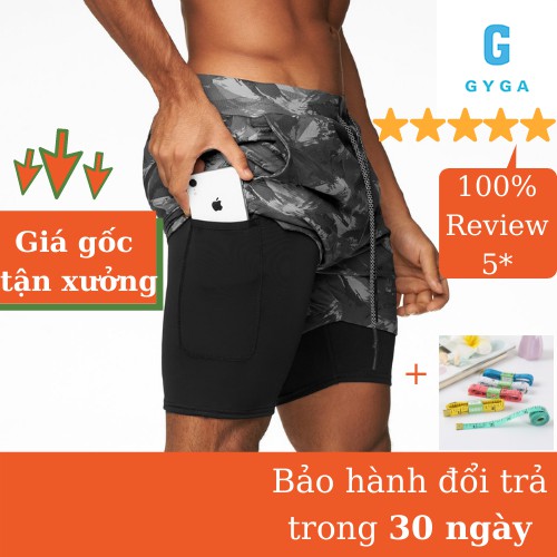 Quần short đùi tập gym nam 2 lớp chạy bộ thể thao yoga 2 trong 1 bó đùi dành cho nam khô thoáng GYGA