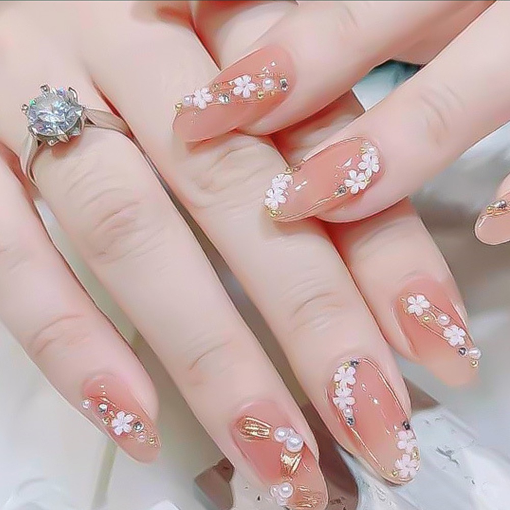 Hộp phụ kiện đính trang trí móng tay nghệ thuật ANNIES đáy dẹt hỗn hợp nhựa resin màu trắng thời trang