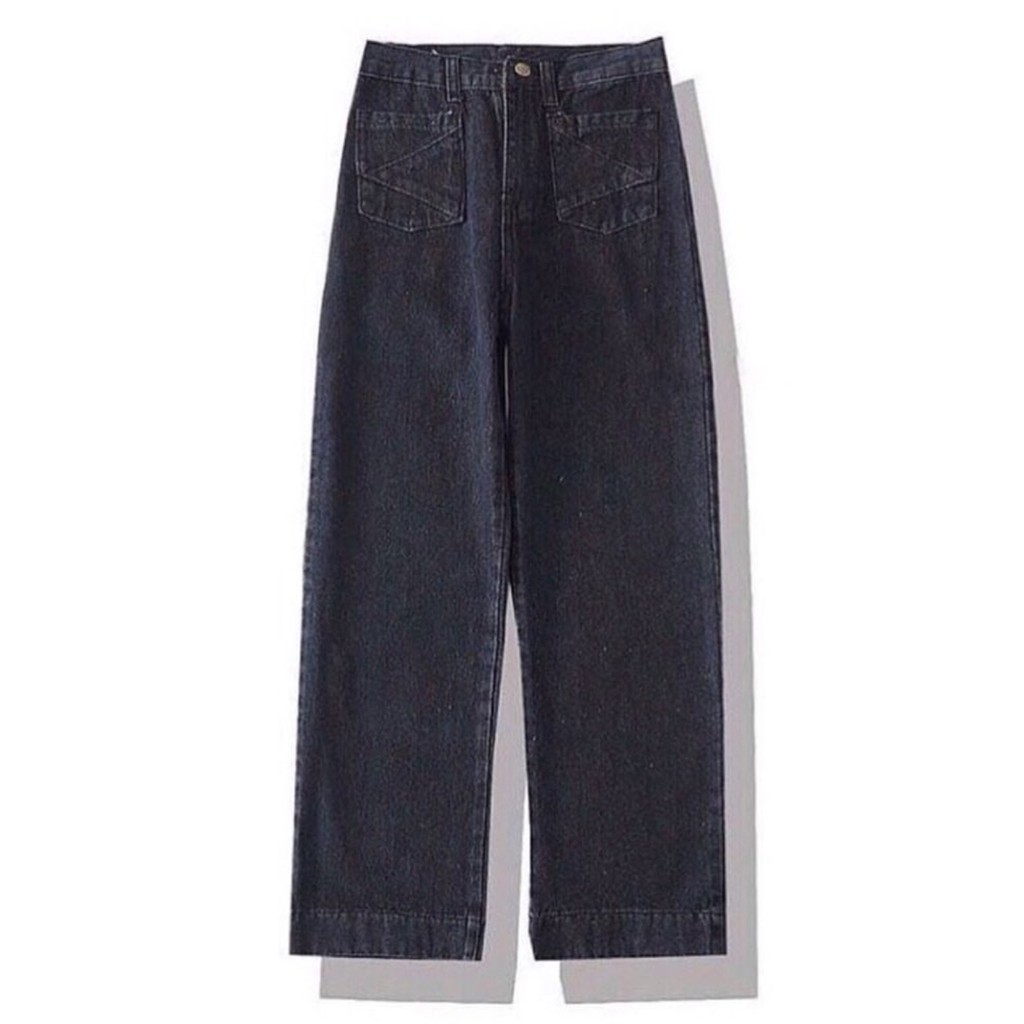 Quần Baggy Jean Ống Rộng 2 Túi Đen Unisex