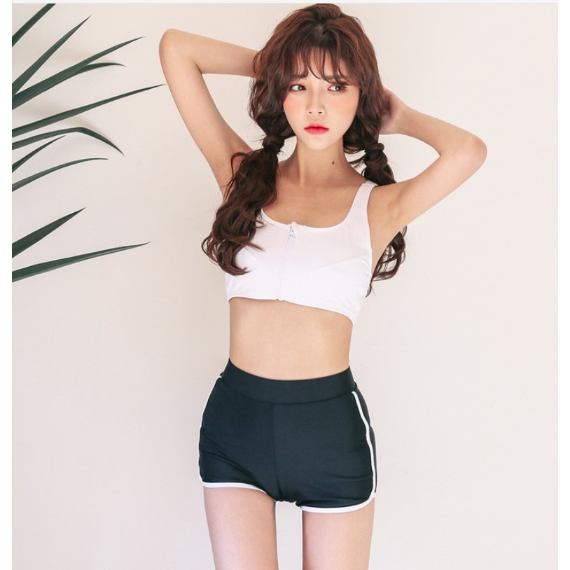 (Có sẵn, video)Bikini 3 mảnh đồ bơi áo tay dài chống nắng, áo lót trong nâng ngực, quần short ngắn kiểu Hàn Quốc mẫu mới
