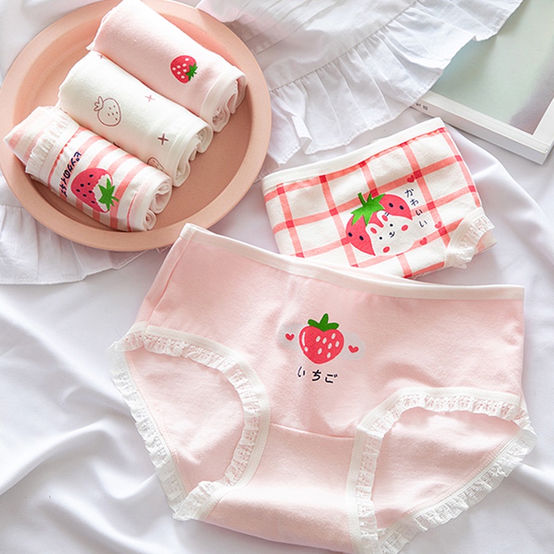 Quần Lót Nữ Cotton Dâu Tây Viền Ren Ngang Eo . Hàng Loại Đẹp.