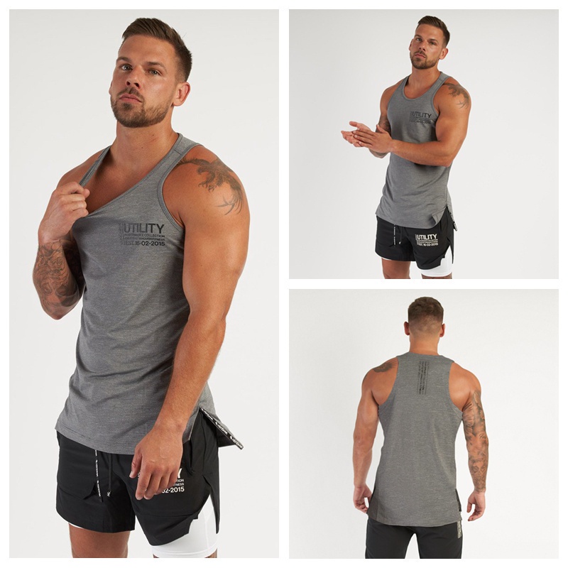 [ GYMEN ]  Áo vest thể thao nam cổ tròn dáng rộng, áo thun cộc tay, cotton cao cấp, phong cách Âu Mỹ, size lớn, co giãn, vải thoáng, nhanh khô, thấm mồ hôi, in hình