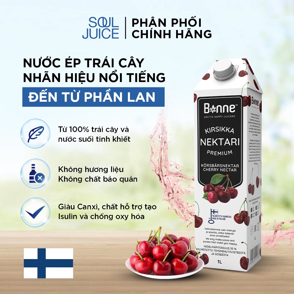 Nước ép Cherry  nguyên chất BONNE Premium 1L nhập khẩu Châu Âu - Soul Juice
