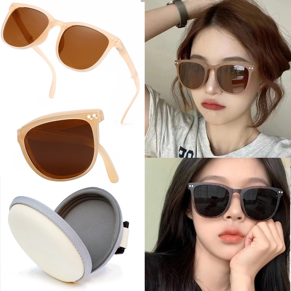 Kính Mát Gọng Oval Màu Đen Chống Tia UV Có Thể Gấp Gọn Cho Nữ