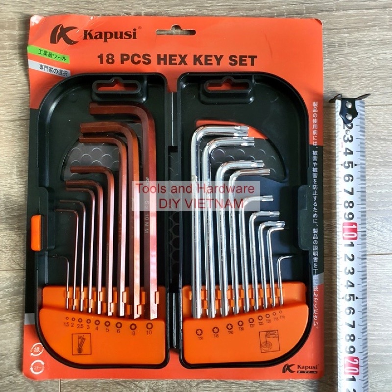 Bộ Lục Giác 18 chi tiết đầu bi và đầu sao Hãng Kapusi Nhật Bản