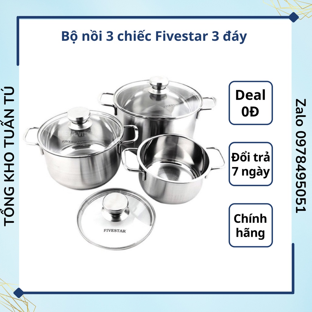 Bộ nồi 3 chiếc Fivestar FS06CG inox cao cấp 3 kích cỡ hàng chính hãng