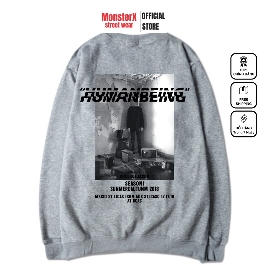 Áo dài tay trơn NỈ BÔNG Unisex Monster X Street Human Being Sweater Ulzzang cặp đôi nam nữ form rộng oversize Hàn Quốc