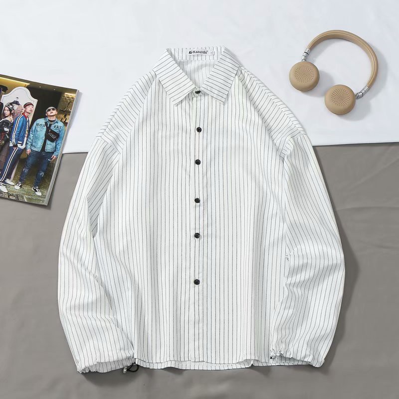 Korean Fashion Striped Men's Long Sleeve Shirt