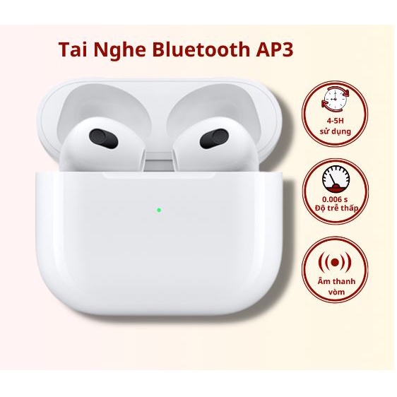 Tai nghe bluetooth AP3 âm thanh vòm, cảm biến , đổi tên , sạc không dây (bh lỗi 1 đổi 1)