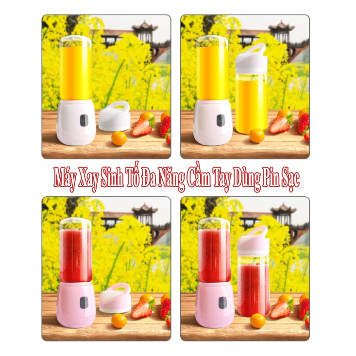 Máy xay sinh tố cầm tay Juice Angel Cup 6 lưỡi 2 cối dung tích 420ml pin 3000mah - Sạc USB xay nhanh 5s, an toàn