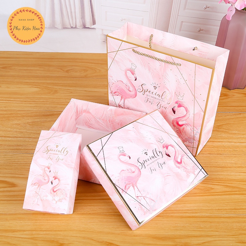 Combo Hộp &amp; Túi Đựng Quà &quot;BỘ HỒNG HẠC&quot;, Sang Trọng - Ý Nghĩa, Quà 14/2 - 8/3 - 20/10 - Kỷ niệm