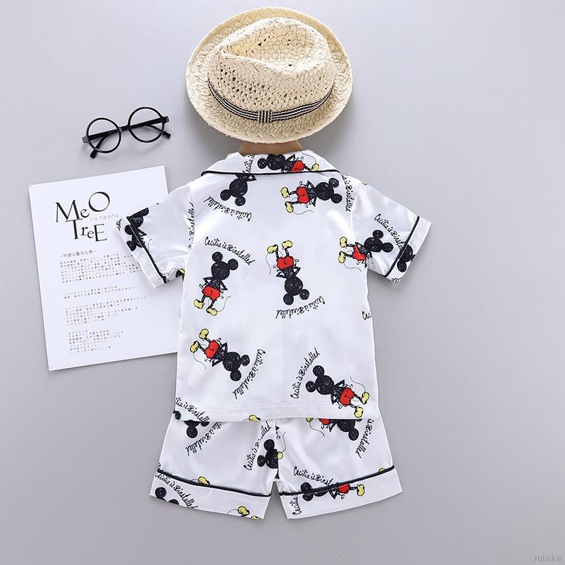 Bộ Đồ Ngủ Pijama Ngắn Tay In Hình Chuột Mickey Cho Bé