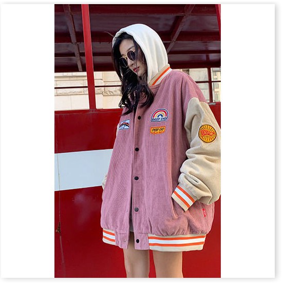 [Mã giảm] Áo Khoác Bomber Unisex Chất Nhung 🦋Áo Jacket Khuy Bấm Tay Bo Phối Màu Form Rộng 2 Màu 🦋 | BigBuy360 - bigbuy360.vn