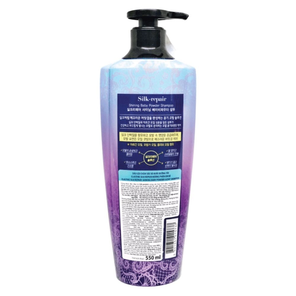 Dầu Gội Elastine Silk Repair Baby Powder Chăm Sóc &amp; Nuôi Dưỡng Tóc Hương Phấn Em Bé 550ml