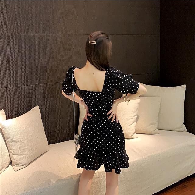 Đầm Tay Phồng Cổ Chữ V Dáng Ôm Họa Tiết Chấm Bi Phong Cách Hàn Quốc Thời Trang Mùa Hè Mới Cho Nữ