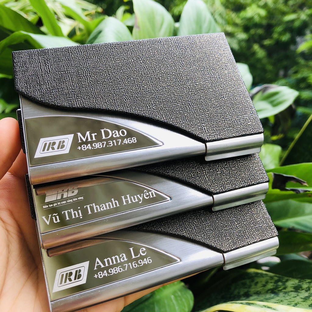Hộp đựng namecard simili vân xám HC01 đủ màu chọn đựng card visit + tặng 1 bút cao cấp