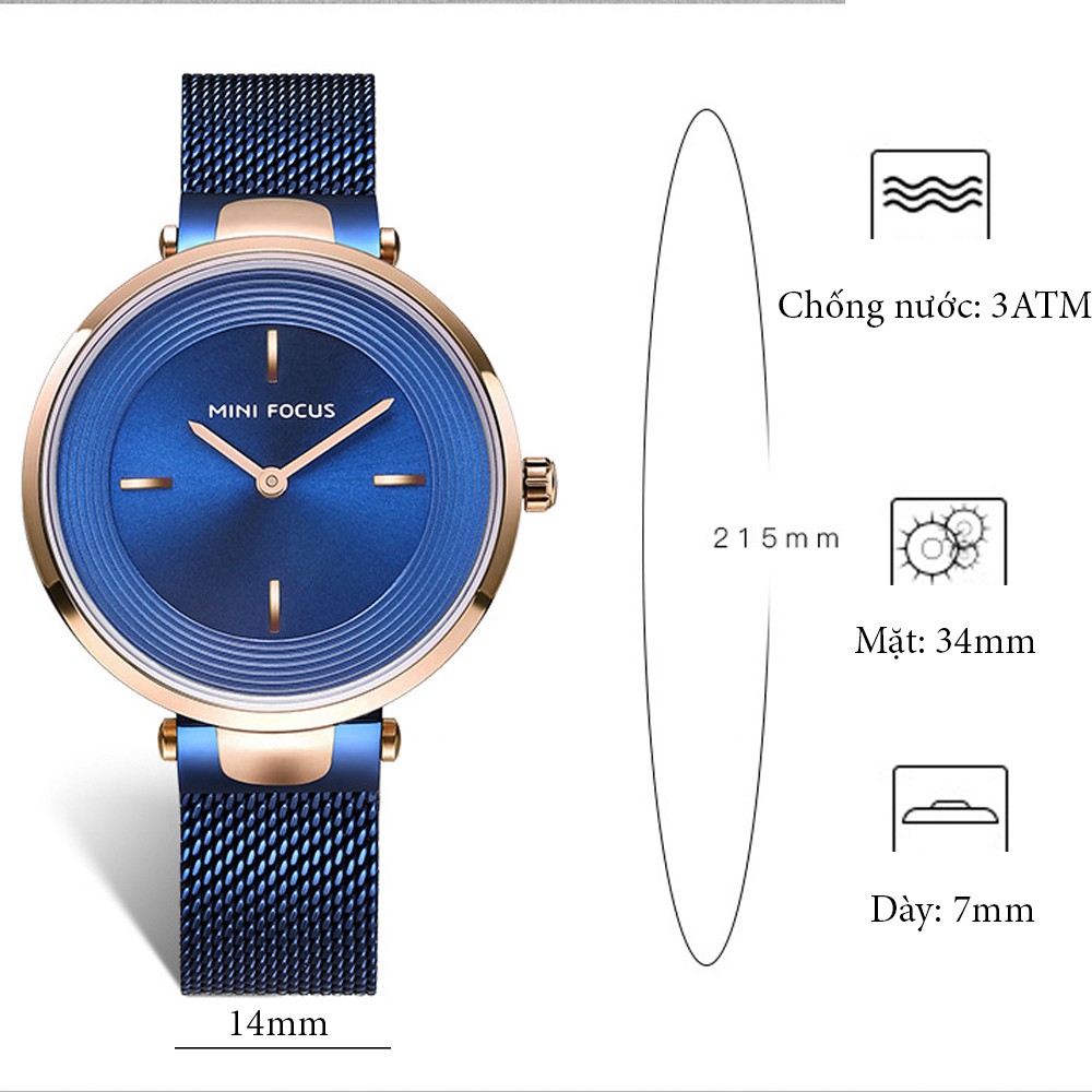 Đồng hồ nữ MINI FOCUS MF195 dây titanium siêu mỏng case 34mm chống nước 3ATM | BigBuy360 - bigbuy360.vn